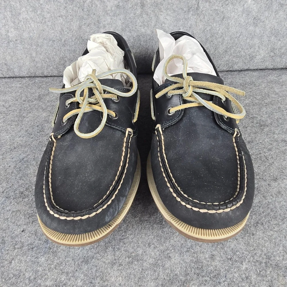 Rockport Mens 11 W Black Leather Boat Shoes Bennett Lane Deck Moccasins V77051